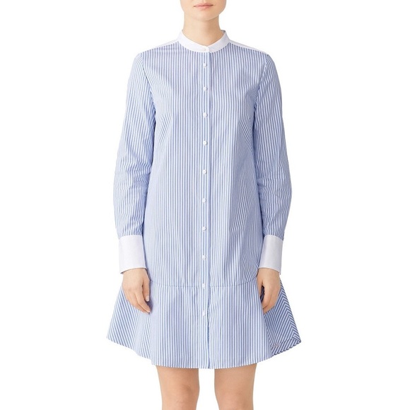TORY BURCH Cora Cotton Shirt Dress Tunic Blue White Pinstripe Button Down 4 - Picture 4 of 11